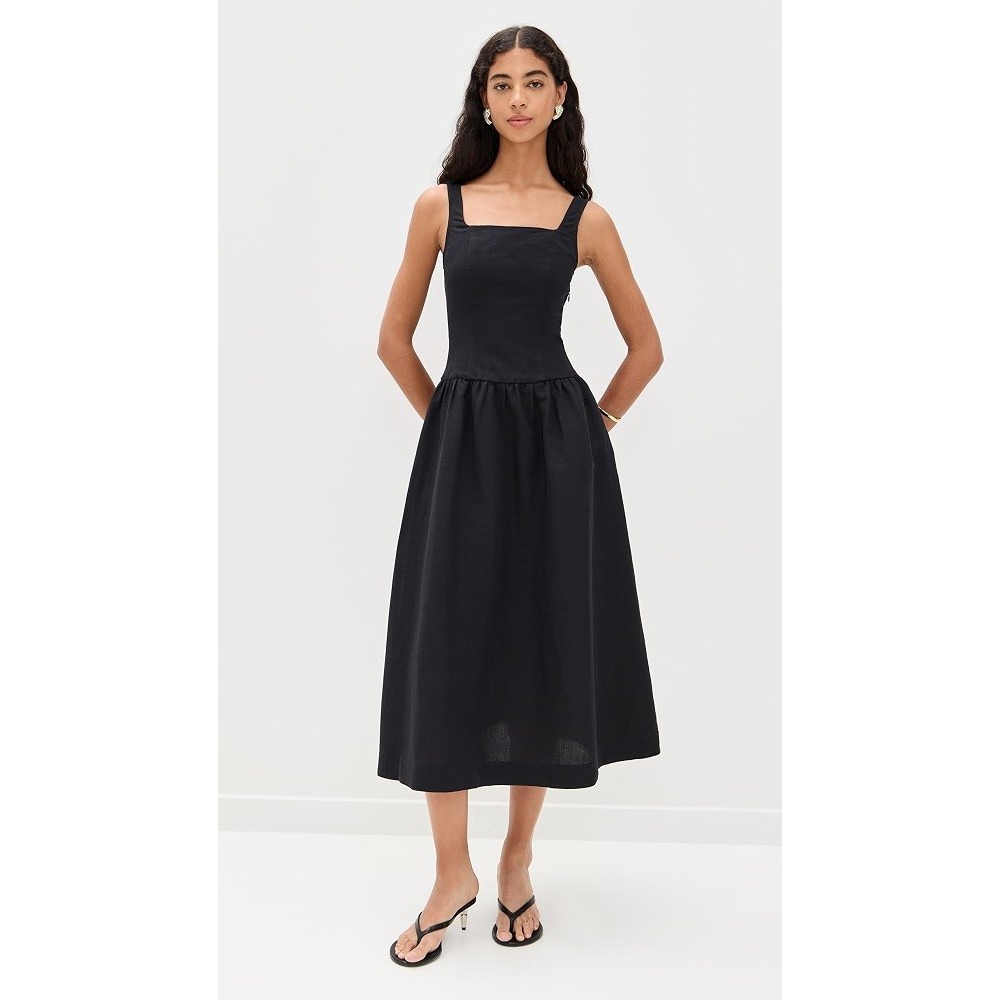 ALIGNE Black Rosia Drop Waist Linen Blend Midi Dress A0001127 Womens Size 10